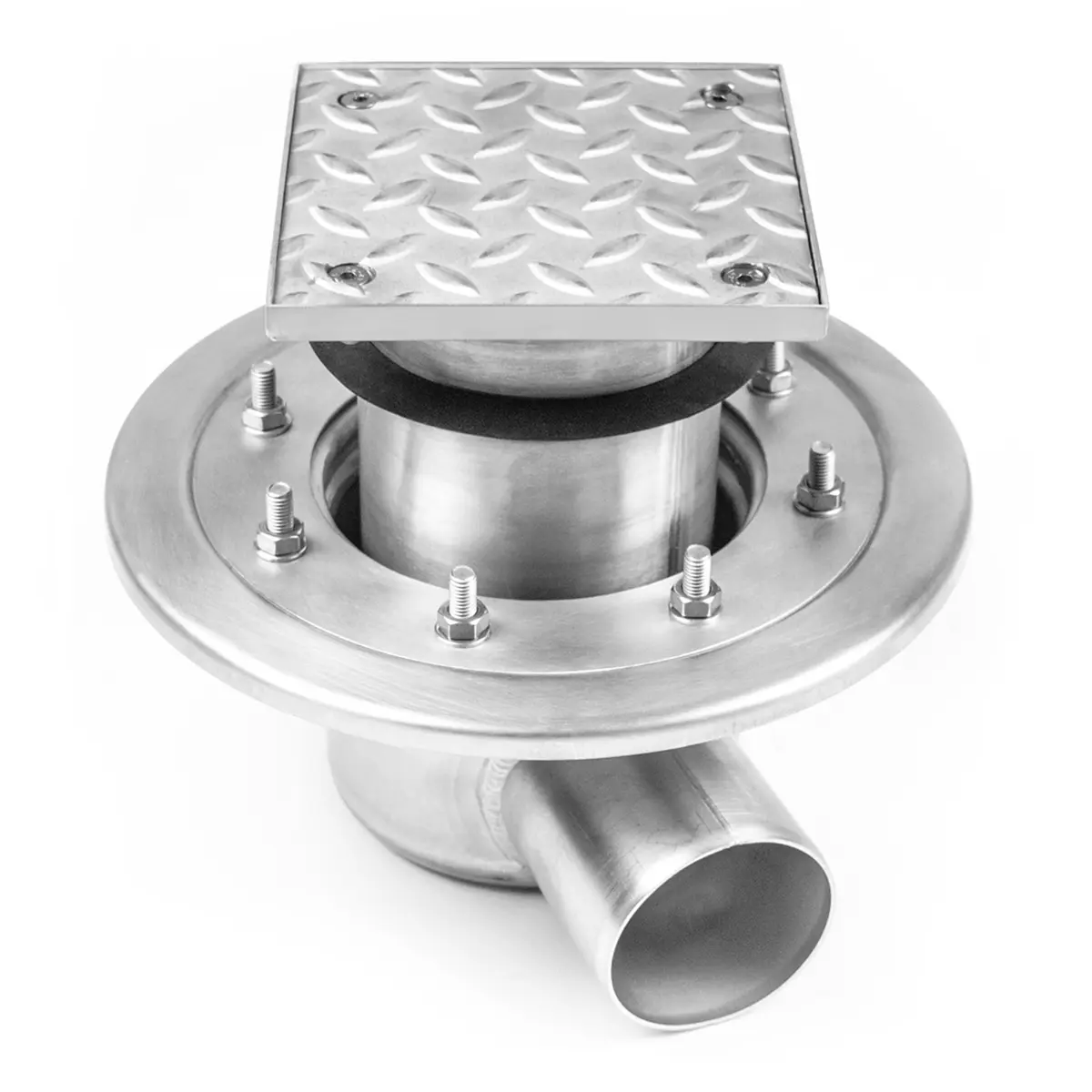 Sivulle asennettava kaksiosainen ruostumattomasta teräksestä valmistettu tarkastusluukku uritetulla kannella