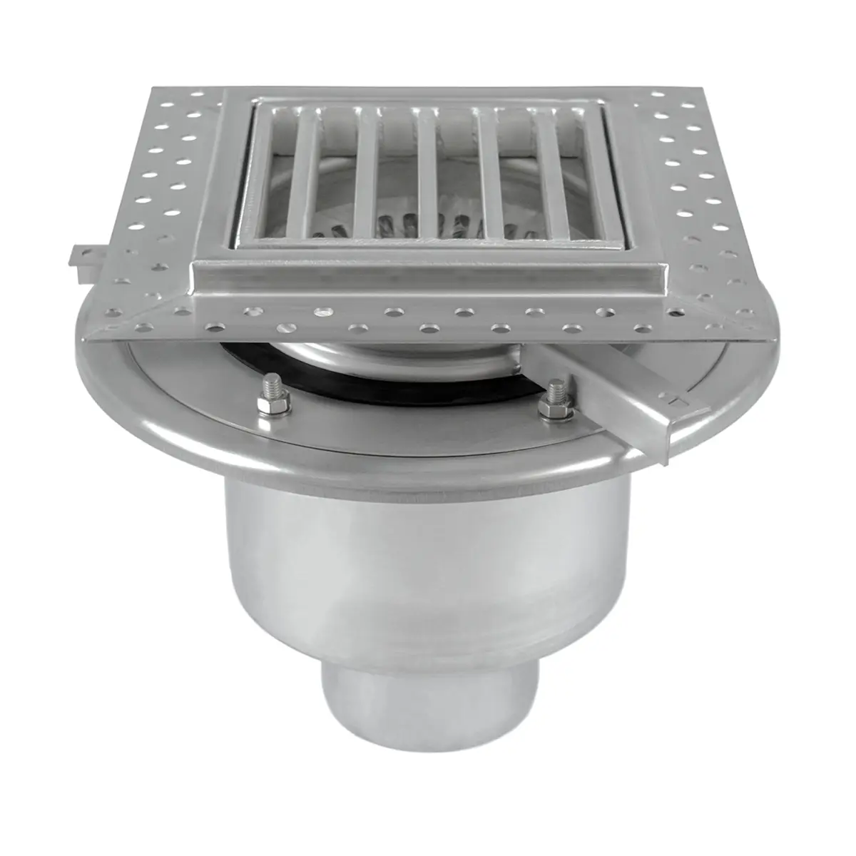 Kaksiosainen neliömäinen pohjaviemäri tikaskannella