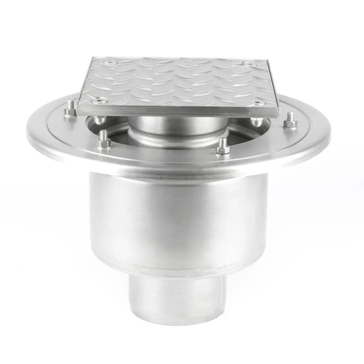 Ruostumattomasta teräksestä valmistettu kaksiosainen alempi tarkastusluukku uritetulla kannella